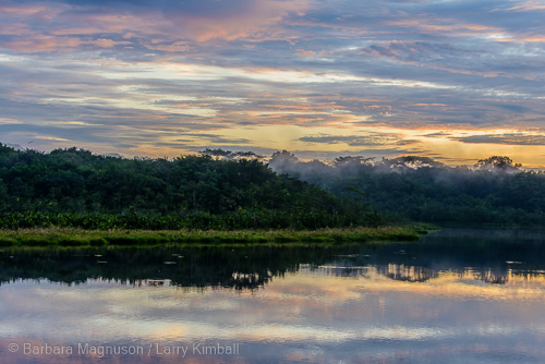 Sunrising over Laguna Anangucocha and the Napo Wildlife Center. View from our cabina.
